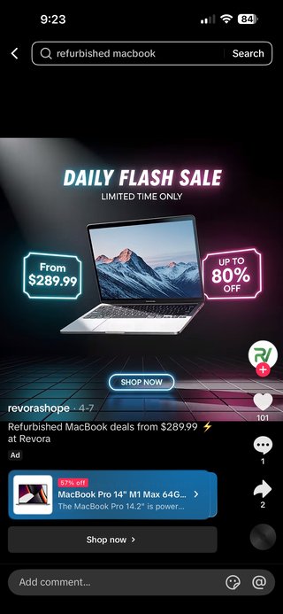 TikTok ad for refurbished MacBook deals